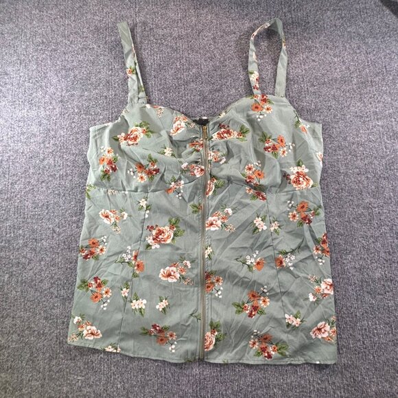 New Glory Tank Top Women's 2X Green Floral Zippered padded Bustier Top - Picture 5 of 7